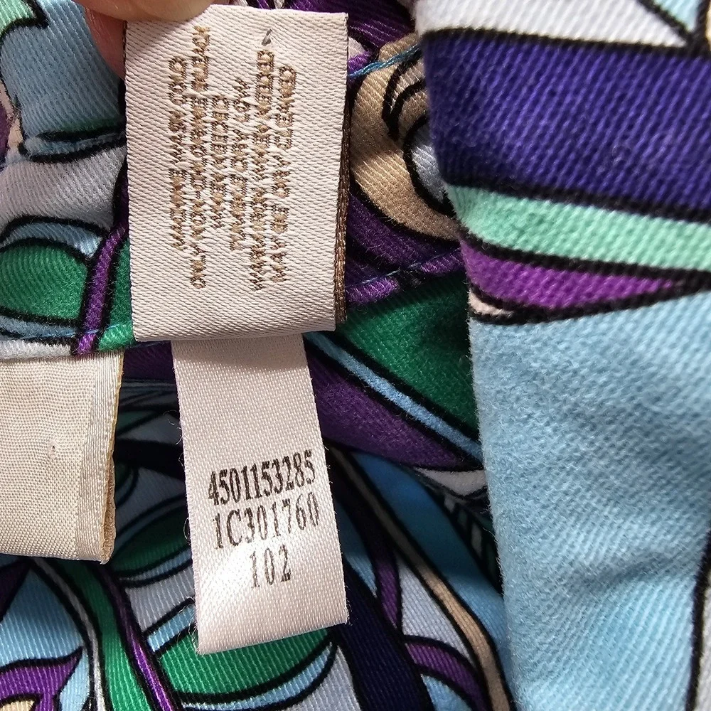 Chicos Jacket Womens Size 1 Med 8/10 Blue Hannalee Graphic Print Long Sleeve EUC
